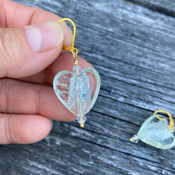 Silver-Lined Heart Lampwork Glass Earrings - Picture 2 of 3